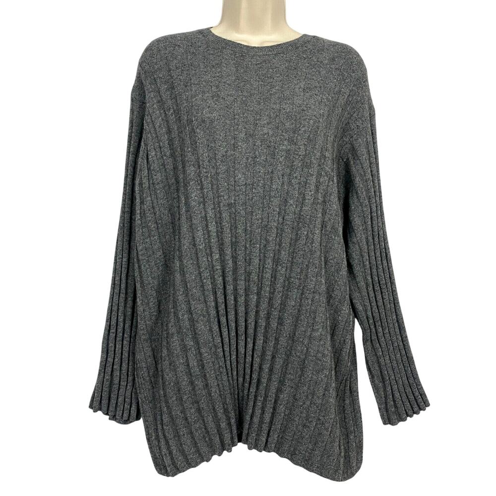 Zara Cashmere Wool Blend Sweater Womens Medium Large Gray Ribbed Knit Oversize